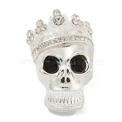 Halloween Theme Alloy with Glass Rhinestone Cabochons, Skull, Silver, 44x29x12mm(FIND-B033-02A-S)