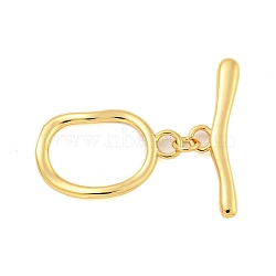 Brass Toggle Clasps, Oval, Real 18K Gold Plated, Oval: 23.5x15x2mm, Hole: 3mm, Bar: 27x7x2mm, Hole: 2.5mm(KK-A223-24G)