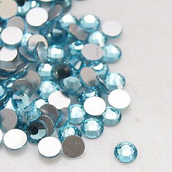 Glass Flat Back Rhinestone, Grade A, Back Plated, Faceted, Half Round, Aquamarine, 7.1~7.3mm, about 288pcs/bag(RGLA-C002-SS34-202)