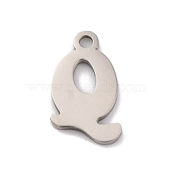 Non-Tarnish 201 Stainless Steel Charms, Laser Cut, Letter Charm, Letter Q, 12x7.5x1mm, Hole: 1.2mm(STAS-U016-01P-Q)