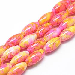 Baking Painted Glass Beads Strands, Swirl Glass Beads, Oval, Pearl Pink, 22x10~10.5mm, Hole: 1.5~2.5mm, about 35~37pcs/strand, 30.31 inch(77cm)(DGLA-S115-22x10mm-S16)
