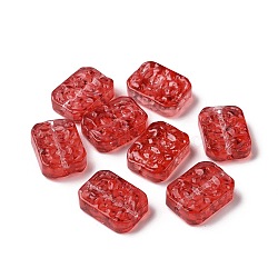 Transparent Spray Painted Glass Beads, Rectangle, FireBrick, 18x13x5.5mm, Hole: 1.4mm(GLAA-I050-08G)