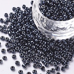 8/0 Glass Seed Beads, Metallic Colours, Black, 3mm, Hole: 1mm, about 10000pcs/pound(SEED-A009-3mm-606)