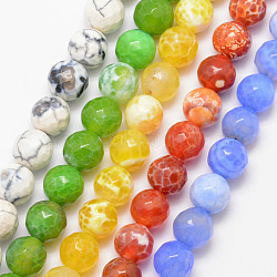 Natural Agate Bead Strands, Round, Grade A, Faceted, Dyed & Heated, Mixed Color, 12mm, Hole: 1mm, about 32pcs/strand, 15 inch(G-K166-07F-12mm)