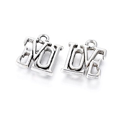 Valentine Gifts Ideas for Her Tibetan Style Alloy Charms, Cadmium Free & Nickel Free & Lead Free, LOVE, Antique Silver, 15x13x2mm, Hole: 2mm(X-TIBEP-S065-AS-FF)
