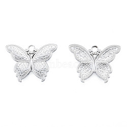 201 Stainless Steel Pendants, Butterfly, Stainless Steel Color, 19x25x2mm, Hole: 2.5mm(STAS-N098-227P)