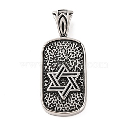 316 Surgical Stainless Steel Big Pendants, Rectangle Charms, Antique Silver, Star of David, 61.5x24.5x4.5mm, Hole: 12.5x6.5mm(STAS-Z073-56AS-01)