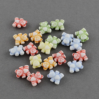 Craft Style Bear Acrylic Beads, Mixed Color, 9x8x4mm, Hole: 1.5mm