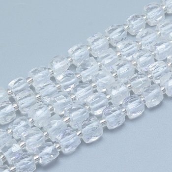 Natural Quartz Crystal Beads Strands, Rock Crystal, Faceted, Cube, 7.5~9x7.5~9x7.5~9mm, Hole: 0.8mm, about 37pcs/strand, 15.35 inch(39cm)