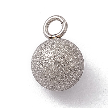 304 Stainless Steel Pendants, Textured, Round Charm, Stainless Steel Color, 9x6mm, Hole: 1.6mm