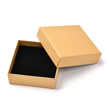 Square Paper Box, Snap Cover, with Sponge Mat, Jewelry Box, Gold, 11.2x11.2x3.9cm, Inner Size: 103x103mm