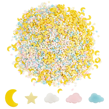 Handmade Polymer Clay Cabochons, Star & Moon & Cloud, Mixed Color, 5~9x3.5~6.5x1mm, 100g, about 6611pcs/box