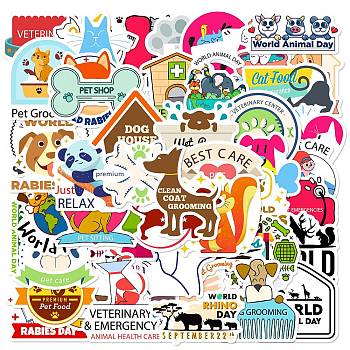 50Pcs Paper Self-Adhesive Picture Stickers, Animal Protection, for Laptop, Luggage, Cup, Computer, Mobile Phone, Skateboard, Guitar Stickers Decor, Mixed Color, 41~54x54~59x0.2mm