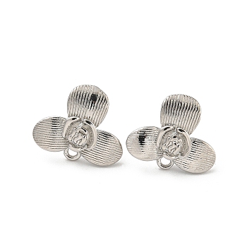 Rack Plating Brass Studs Earrings Finding, Cadmium Free & Lead Free, Long-lasting Plated, Flower, Platinum, 13x15mm, Hole: 1.3mm, Pin: 0.8mm