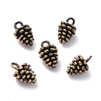 Rack Plating Brass Charms, Lead Free & Cadmium Free, Pine Cone, Brushed Antique Bronze, 11x7mm, Hole: 1.5mm