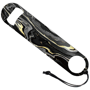 201 Stainless Steel Bottle Opener, with PU Leather Cord, Rectangle, Marble Pattern, 178x38x2mm