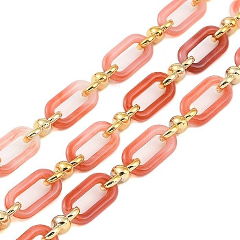 Rack Plating Acrylic & CCB Plastic Chain, Long-Lasting Plated, Light Coral, 20x10.6x3mm, 5m/roll