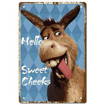 Tinplate Sign Poster, Vertical, for Home Wall Decoration, Rectangle with Word with Word Hello Sweet Cheeks, Donkey Pattern, 300x200x0.5mm