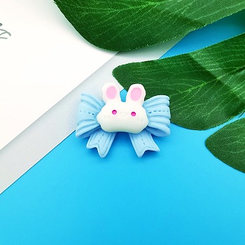 Opaque Resin Cabochons, Rabbit with Bowknot, Light Sky Blue, 22x27mm