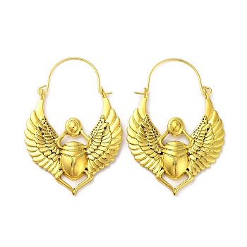 Alloy Hoop Earrings, Tumblebugs with Wing, Antique Golden, 56x38.5mm