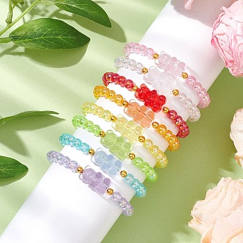 8Pcs 8 Colors Acrylic Beaded Stretch Bracelet Sets, Bear, Mixed Color, Inner Diameter: 2 inch(5cm)