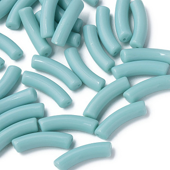Opaque Acrylic Beads, Curved Tube, Light Blue, 32x10x8mm, Hole: 1.8mm