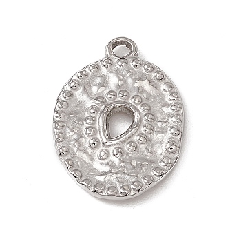 304 Stainless Steel Pendants, Textured, Oval Charm, Stainless Steel Color, 21.5x15x2mm, Hole: 2.3mm