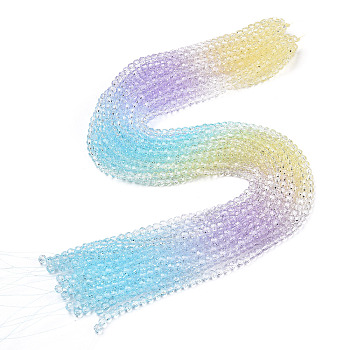 Transparent Glass Beads Strands, Segmented Multi-color Beads, Faceted(32 Facets), Round, Sky Blue, 4~4.5mm, Hole: 1mm, about 90~95pcs/strand, 13.98''(35.5cm)