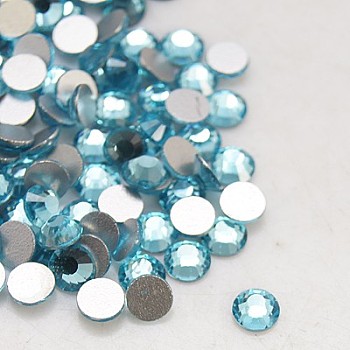 Glass Flat Back Rhinestone, Grade A, Back Plated, Faceted, Half Round, Aquamarine, 7.1~7.3mm, about 288pcs/bag