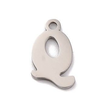 Non-Tarnish 201 Stainless Steel Charms, Laser Cut, Letter Charm, Letter Q, 12x7.5x1mm, Hole: 1.2mm