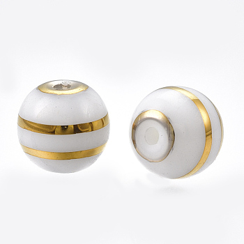 Electroplate Glass Beads, Stripe Round, Gold, 8mm, Hole: 1mm, 300pcs/bag