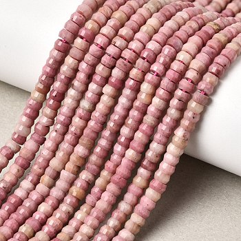Natural Rhodonite Heishi Beads Strands, Faceted Rondelle, 4x2.5mm, Hole: 0.9mm, about 151~155pcs/strand, 14.57''~14.96''(37~38cm)