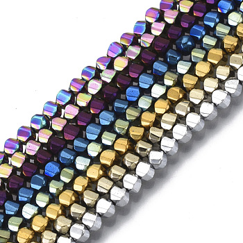 Electroplate Non-magnetic Synthetic Hematite Beads Strands, Twist Round, Mixed Color, 3x2.5x2.5mm, Hole: 1mm, about 144~146pcs/strand, 15.75 inch(40cm)
