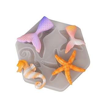 Sea Animal Ornament DIY Silicone Molds, Resin Casting Molds, for UV Resin, Epoxy Resin Craft Making, Mermaid/Sea Horse/Starfish, 72x81x8mm, Inner Diameter: 29~39.5x15~36mm