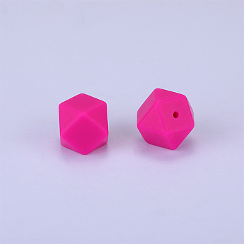 Hexagonal Silicone Beads, Chewing Beads For Teethers, DIY Nursing Necklaces Making, Cerise, 23x17.5x23mm, Hole: 2.5mm