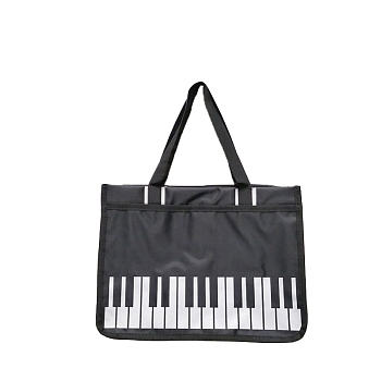 Nylon Piano Keys Music Tote Bags, Music Shopping Bag with Zipper, Rectangle, Black, 37x28x12cm