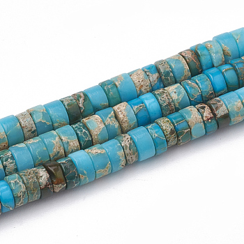 Synthetic Imperial Jasper Beads Strands, Heishi Beads, Flat Round/Disc, Deep Sky Blue, 4~5x2~2.5mm, Hole: 0.5mm, about 173pcs/strand, 15.5 inch
