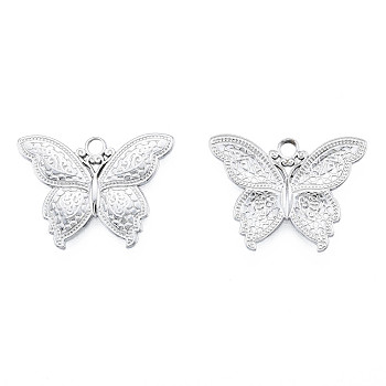 201 Stainless Steel Pendants, Butterfly, Stainless Steel Color, 19x25x2mm, Hole: 2.5mm