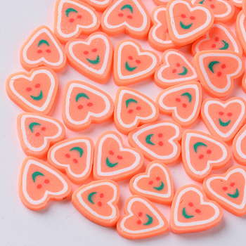 Handmade Polymer Clay Nail Art Decoration Accessories, Fashion Nail Care Cabochons, Heart with Smile, Light Salmon, 9~12x9~12x2mm, about 2000~2500pcs/500g