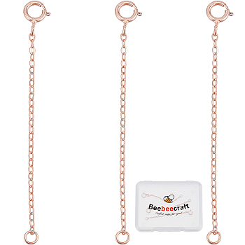 3Pcs 925 Sterling Silver Cable Chain Extender, End Chains with Spring Ring Clasps, with S925 Stamp, Rose Gold, 2 inch(5.1cm)