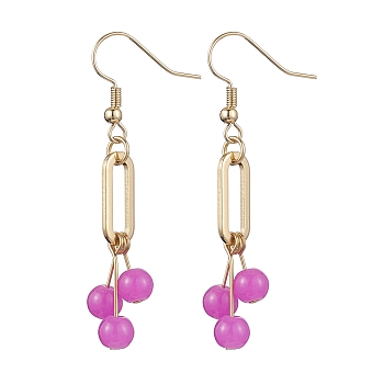 Imitation Jade Glass Dangle Earrings, with 304 Stainless Steel Earring Hooks, Orchid, 53mm