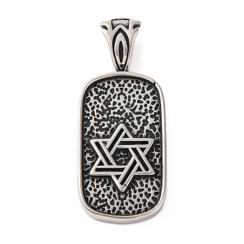 316 Surgical Stainless Steel Big Pendants, Rectangle Charms, Antique Silver, Star of David, 61.5x24.5x4.5mm, Hole: 12.5x6.5mm