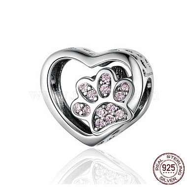 12mm Pink Heart Sterling Silver+Cubic Zirconia Beads