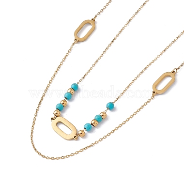 Enamel Charms Double Layer Necklace with Synthetic Turquoise Beaded(NJEW-P269-20D-G)-3
