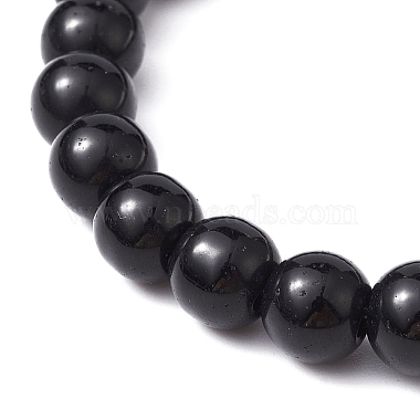 Synthetic Black Stone Round Beaded Stretch Bracelet(BJEW-JB09745-02)-4