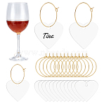 50Pcs Acrylic Wine Glass Label Ring, Heart, with 50Pcs Brass Hoop Earrings Findings, Mixed Color, 29.5x29.5x2mm, Hole: 3mm(AJEW-UN0002-48)