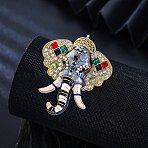 Enamel Rhinestone Brooch, Exquisite Alloy Lapel Pins for Clothes, Elephant, Colorful, 61x52mm(JEWB-K027-06G)