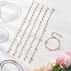 6Pcs 6 Colors 304 Stainless Steel Star Link Bracelets for Women, with Crackle Glass Beads, Mixed Color, 7-5/8 inch(19.5cm), 1pc/color(BJEW-JB12385)