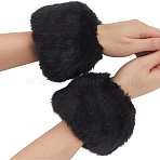 Women Imitation Rabbit Hair Cuffs Oversleeve Arm Gloves, Winter Warm Plush Windproof Wristband Jacket Accessories, Black, 80x130x20mm(AJEW-WH20019-20D)