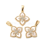 Natural Shell & Clear Cubic Zirconia Pendants, Brass Flower Charms, Real 18K Gold Plated, 17.5x15.5x2.5mm, Hole: 5x2.5mm(KK-G553-13G)